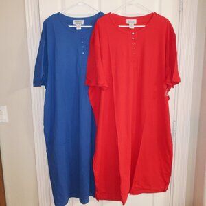 2X ANTHONY RICHARDS NIGHTGOWNS HENLEY Pair Night Shirts Blue & Cherry Red NEW